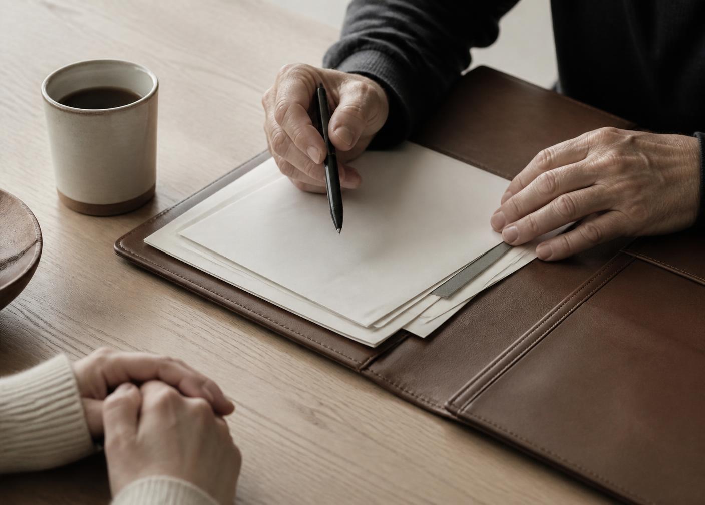 Reviewing documentation together at a table